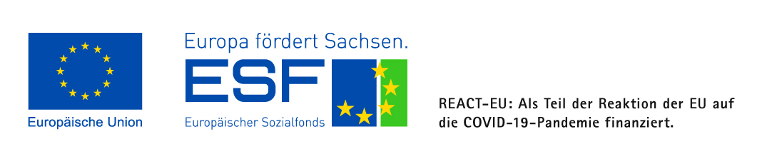Logo der Europäischen Union und des Europäischen Sozialfonds mit dem Schriftzug: Europa fördert Sachsen