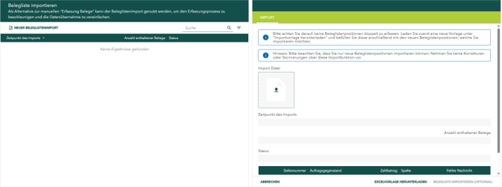 Screenshot eines Buttons für den Beleglistenimport