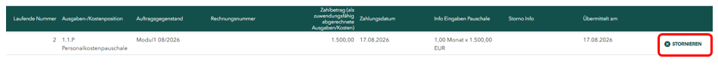 Screenshot des Button Stornieren