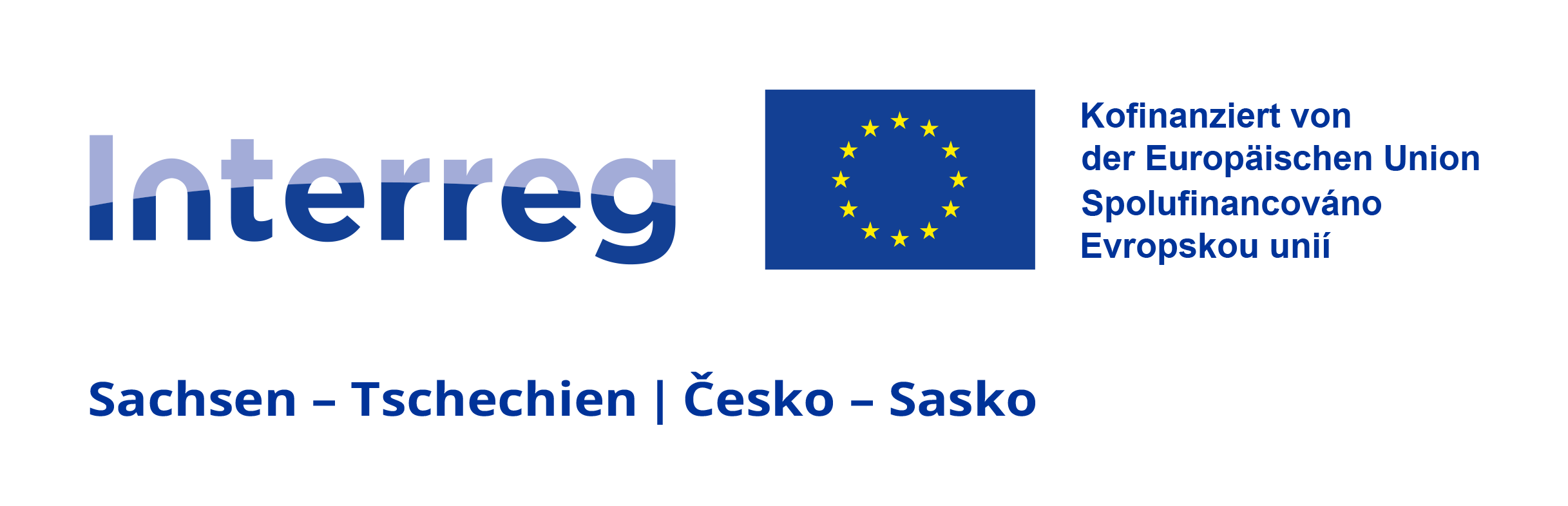 Logo des Programms Interreg Sachsen - Tschechien mit EU-Flagge und Text Kofinanziert von der Europäischen Union